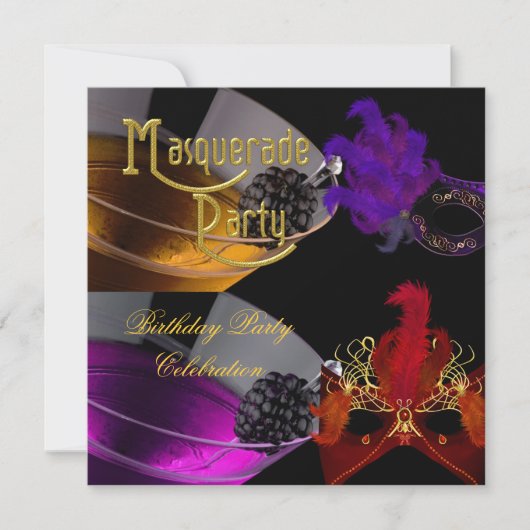 Invitation Mascarade fête d'anniversaire Purple Red Gold Masq (Devant)