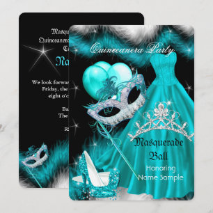 Invitation Mascarade Fête d'anniversaire Quinceanera Sarcelle