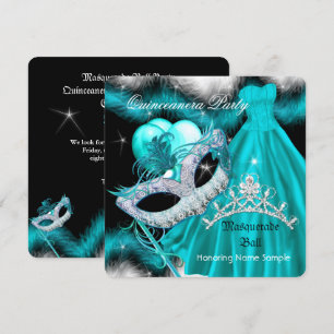 Invitation Mascarade Fête d'anniversaire Quinceanera Turquois
