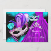 Invitation Mascarade Fête de 15 ans Teal Violet (Devant)
