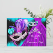 Invitation Mascarade Fête de 15 ans Teal Violet (Debout devant)