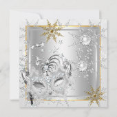 Invitation Mascarade Flocons de Neige Dorés Masques Fête A (Dos)