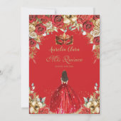 Invitation Mascarade florale rouge et or Quinceañera (Dos)