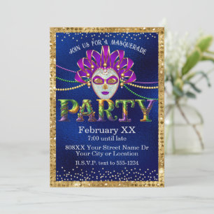 Invitation Mascarade glamour Mardi Gras
