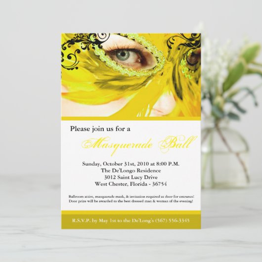 Invitation Mascarade Jaune Mascarade Masque Costume de bal Ha (Debout devant)