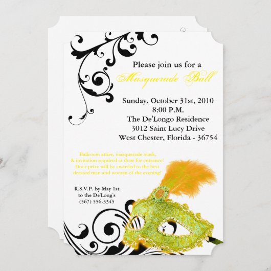 Invitation Mascarade Jaune Mascarade Masque Masque Costume Ha (Devant / Derrière)