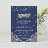 Invitation Mascarade, Lumières à cordes, Dentelle, Étoiles Qu (Debout devant)