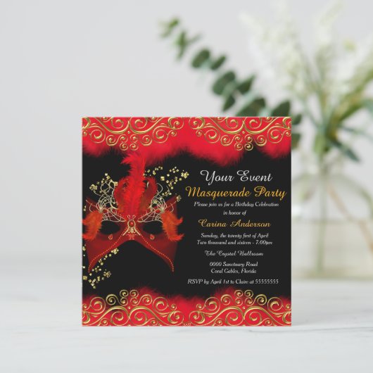 Invitation Mascarade Mascarade Black Rouge (Debout devant)