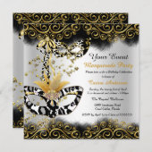 Invitation Mascarade Mascarade de masque d'or noir léopard (Devant / Derrière)