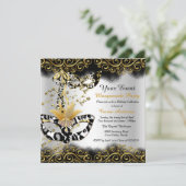 Invitation Mascarade Mascarade de masque d'or noir léopard (Debout devant)