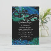 Invitation Mascarade Mascarade Mascaré bleu et vert étincelle (Debout devant)