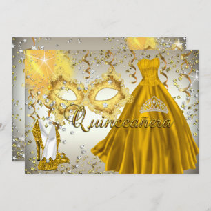 Invitation Mascarade Mascarade Mascaret argent or Quinceanera