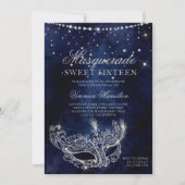 Invitation Mascarade masque argent parties scintillant scinti (Devant)