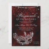 Invitation Mascarade masque argent rouge parties scintillant  (Devant)
