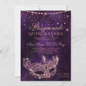 Invitation Mascarade masque chic rose or parties scintillant  (Devant)