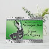 Invitation Mascarade Masque de bal Green Silver Party Invitat (Debout devant)