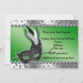 Invitation Mascarade Masque de bal Green Silver Party Invitat (Dos)