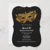 Invitation Mascarade Masque Doré pour Sweet 16 (Devant)