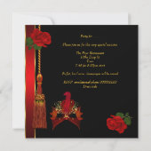 Invitation Mascarade Masque Elégant Noir Rouge Rose Or (Dos)