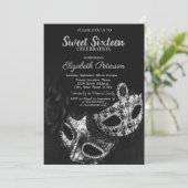 Invitation Mascarade, Masque, Noir, Grey Confetti Sweet 16 (Debout devant)