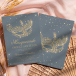 Invitation Mascarade masque parties scintillant or gris Sweet<br><div class="desc">Un sweet sixteen moderne,  chic et glamour avec une parties scintillant en or dessinée à la main masque mascarade avec parties scintillant or scintille sur un arrière - plan gris foncé et bleu poussiéreux modifiable.</div>