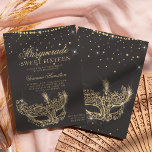 Invitation Mascarade masque parties scintillant or gris Sweet<br><div class="desc">Un sweet sixteen moderne,  chic et glamour avec une parties scintillant en or dessinée à la main masque mascarade avec parties scintillant en or rose scintille sur un arrière - plan gris foncé modifiable.</div>