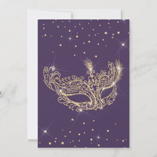 Invitation Mascarade masque parties scintillant or violet Swe (Dos)