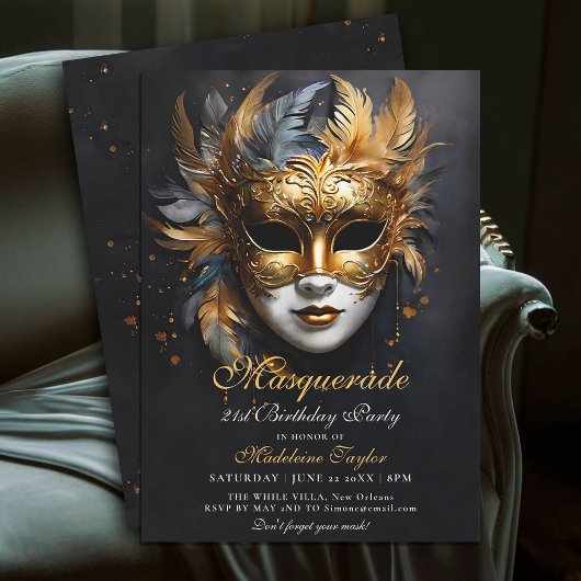 Invitation Mascarade Masque Venetian Gold Purple 21e annivers