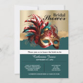 Invitation Mascarade masque vénitienne plumes douche nuptiale (Devant)