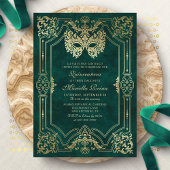 Invitation Mascarade Masque Vert Elégant Quinceanera
