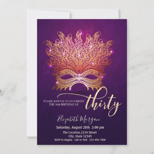 Invitation Mascarade, Masque Violet 30e Anniversaire (Devant)