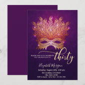 Invitation Mascarade, Masque Violet 30e Anniversaire (Devant / Derrière)
