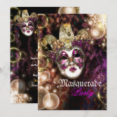 Invitation Mascarade masquer la fête du mardi gras vénitien (Devant / Derrière)