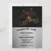 Invitation Mascarade noir argent doux 16 15 Anniversaire (Devant)