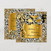 Invitation Mascarade noir blanc sauvage Masque or Anniversair (Devant / Derrière)