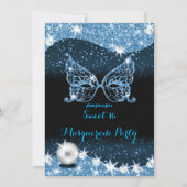 Invitation mascarade noir et bleu doux 16 avec parties scinti (Devant)