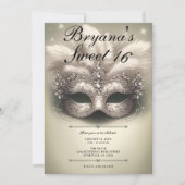 Invitation Mascarade Olive Dorée Photo Anniversaire 16 Ans Do (Devant)