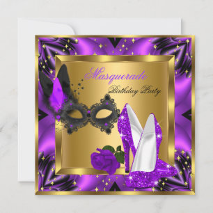 Invitation Mascarade Or Abstrait Magenta Violet Talon Haut