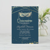 Invitation Mascarade, Or, Marine Blue Quinceañera (Debout devant)