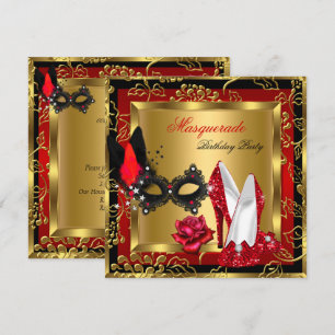 Invitation Mascarade Or Rouge Noir Paillettes Hauts Talons Ma