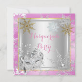 Invitation Mascarade Pink Gold Snowflakes Massive (Dos)