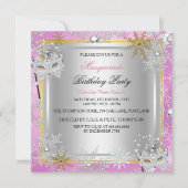 Invitation Mascarade Pink Gold Snowflakes Massive (Devant)