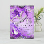 Invitation Mascarade pourpre étincelle Quinceanera Anniversai (Debout devant)