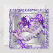 Invitation Mascarade Purple Silver Flakes Fête des masques (Dos)
