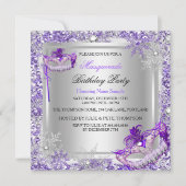 Invitation Mascarade Purple Silver Flakes Fête des masques (Devant)