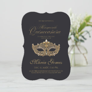 Invitation Mascarade Quinceanera Anniversaire Or Noir