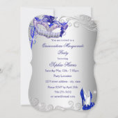 Invitation Mascarade Quinceanera bleu Robe Argent talons (Dos)