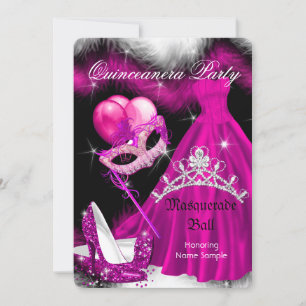 Invitation Mascarade Quinceañera Fête d'anniversaire Rose 3a