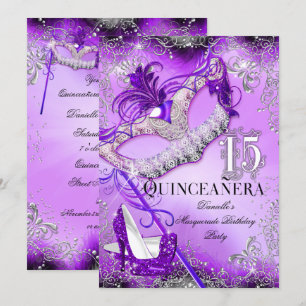 Invitation Mascarade Quinceanera Fête d'anniversaire Violet É
