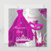 Invitation Mascarade Quinceanera Party Rose robe d'argent (Devant)